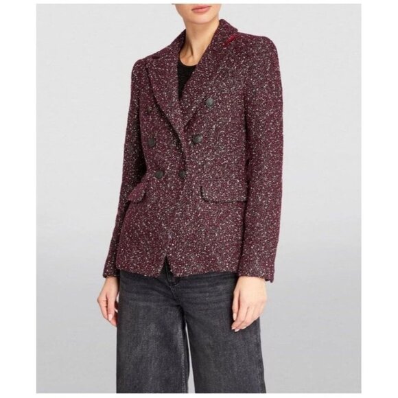 NWT RAG & BONE "Preston" Burgundy Tweed Boucle Double Breasted Blazer Jacket 2 - Picture 2 of 16